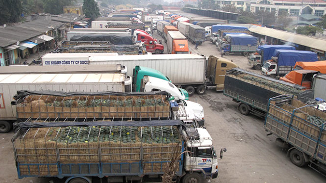Hoa quả dồn dập được chở lên cửa khẩu ở Lạng Sơn ùn ứ hơn 1.600 xe hàng